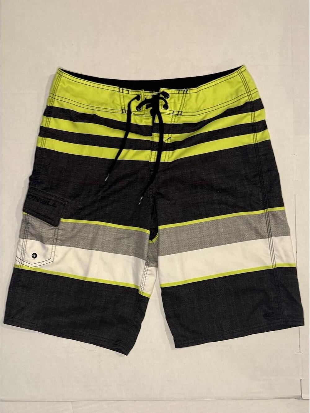 O'Neill USA Board Shorts Men's Size 30 Gray Green White Stripe Surfer Beach Swim